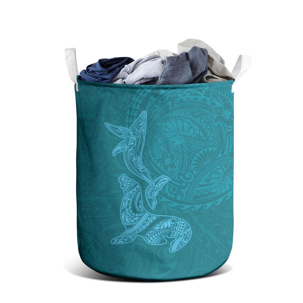 Hawaiian Monk Seal and Whale Laundry Basket Kakau Tribal Pattern Teal Color LT03 - Polynesian Pride