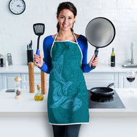 Hawaiian Monk Seal and Whale Apron Kakau Tribal Pattern Teal Color