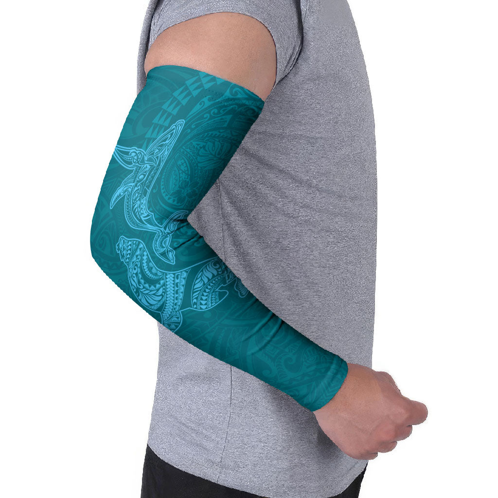 Hawaiian Monk Seal and Whale Arm Sleeves Kakau Tribal Pattern Teal Color