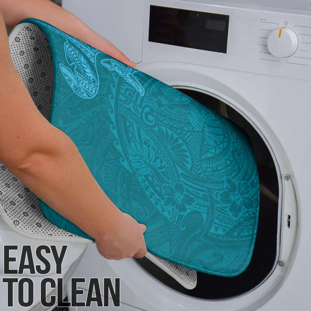 Hawaiian Monk Seal and Whale Bathroom Set Kakau Tribal Pattern Teal Color