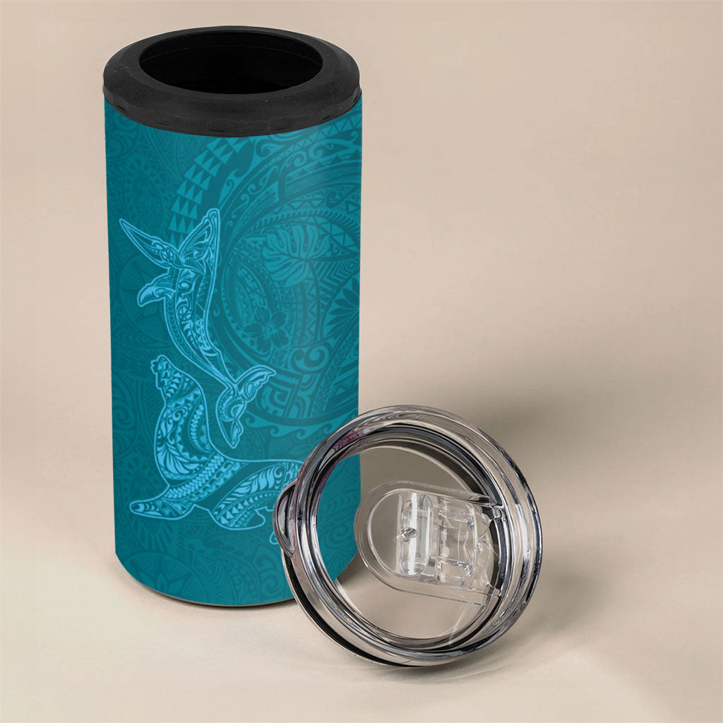 Hawaiian Monk Seal and Whale 4 in 1 Can Cooler Tumbler Kakau Tribal Pattern Teal Color LT03 - Polynesian Pride