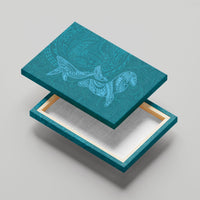 Hawaiian Monk Seal and Whale Canvas Wall Art Kakau Tribal Pattern Teal Color LT03 - Polynesian Pride
