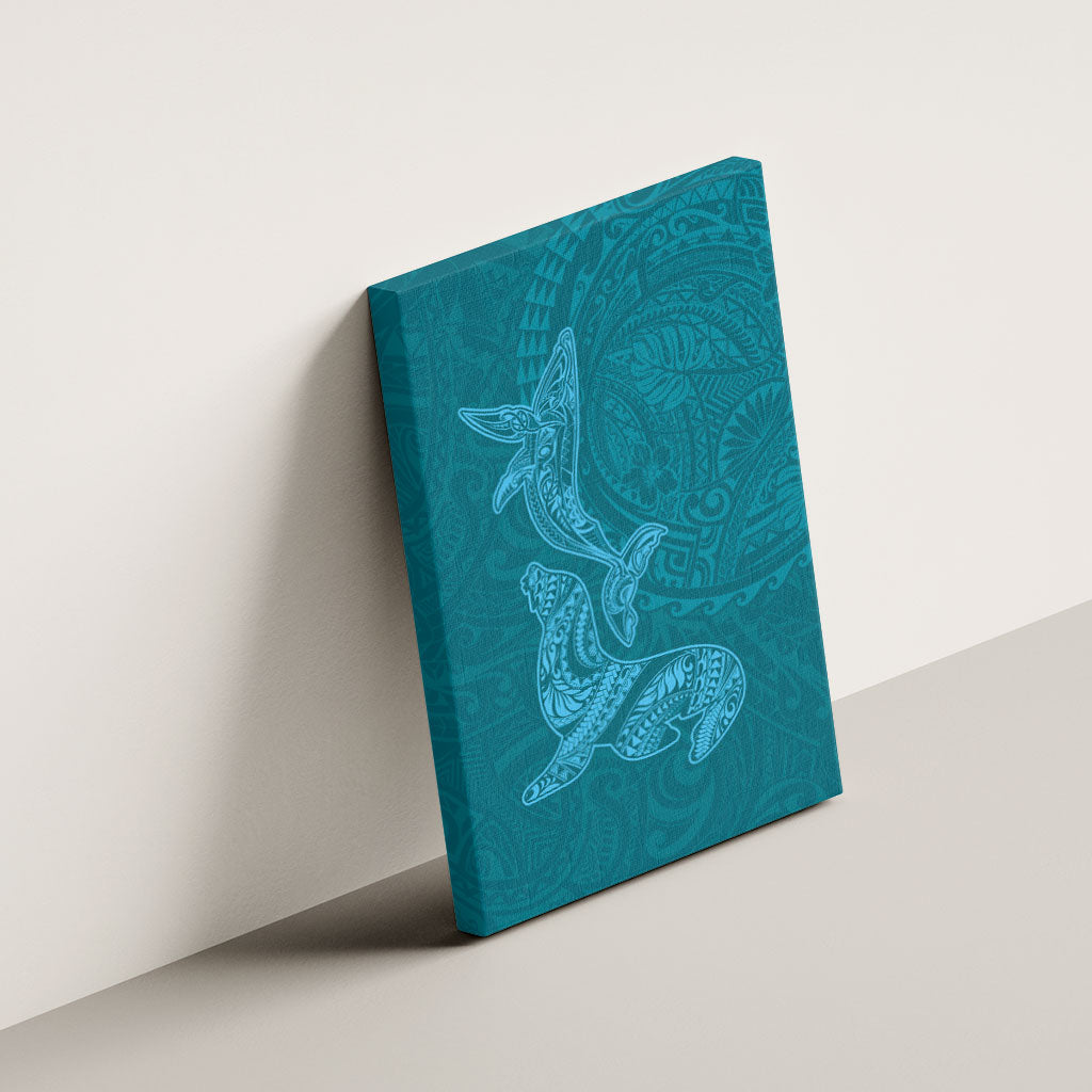 Hawaiian Monk Seal and Whale Canvas Wall Art Kakau Tribal Pattern Teal Color LT03 - Polynesian Pride