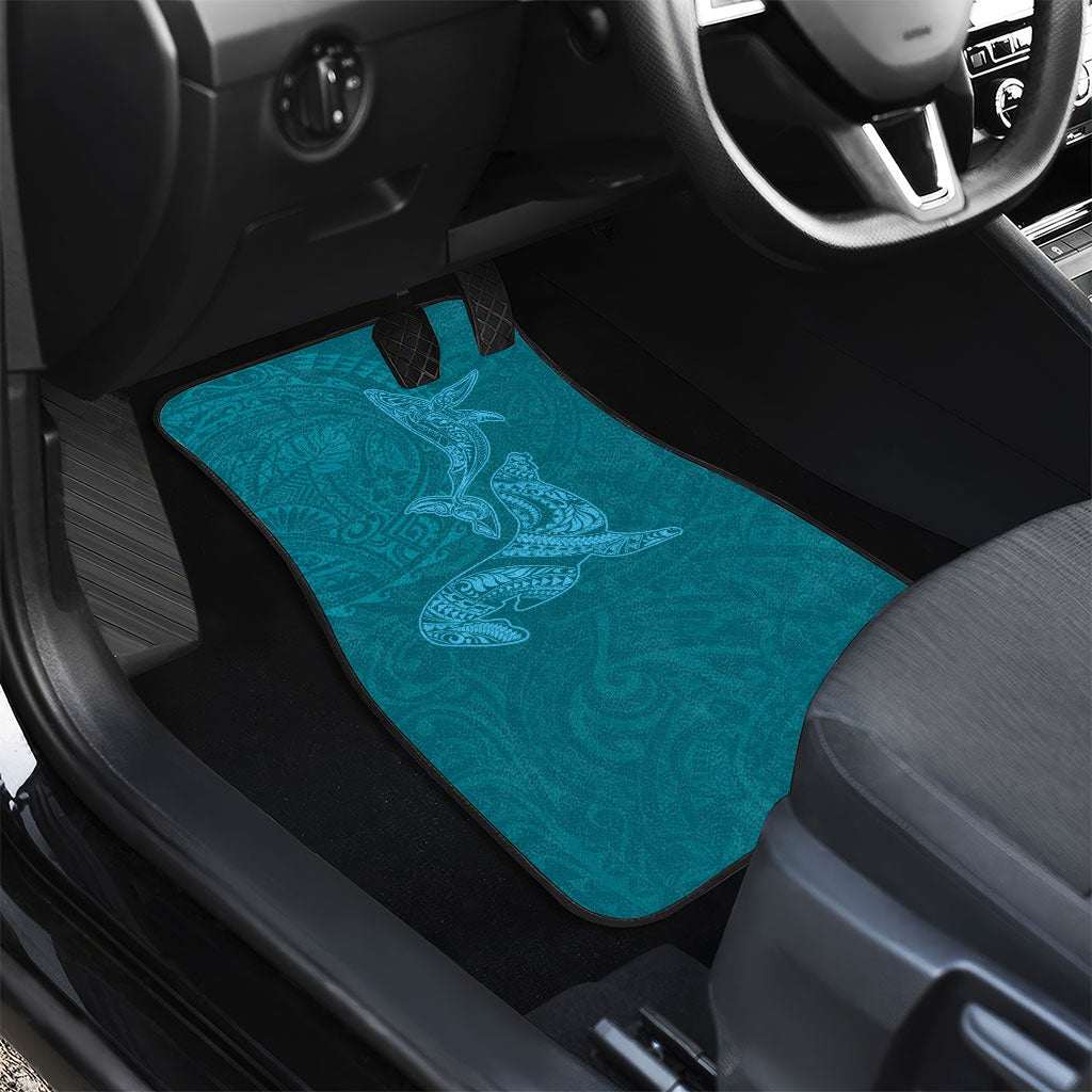 Hawaiian Monk Seal and Whale Car Mats Kakau Tribal Pattern Teal Color