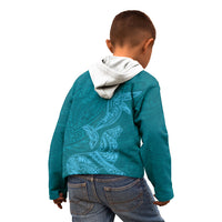 Hawaiian Monk Seal and Whale Kid Hoodie Kakau Tribal Pattern Teal Color