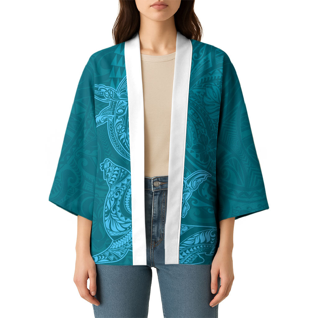 Hawaiian Monk Seal and Whale Kimono Kakau Tribal Pattern Teal Color LT03 - Polynesian Pride