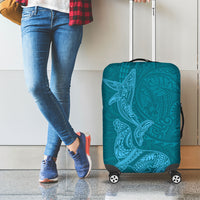 Hawaiian Monk Seal and Whale Luggage Cover Kakau Tribal Pattern Teal Color