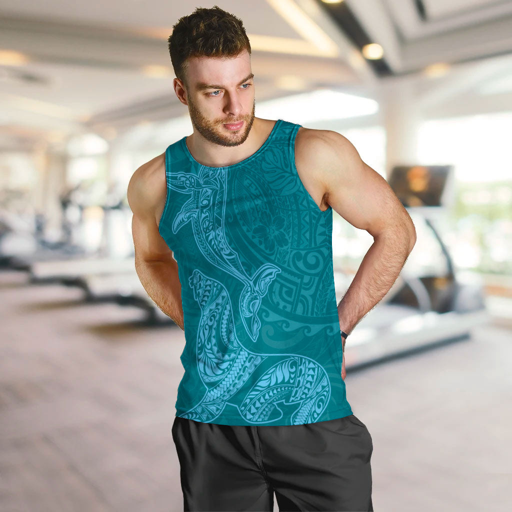 Hawaiian Monk Seal and Whale Men Tank Top Kakau Tribal Pattern Teal Color LT03 Teal - Polynesian Pride