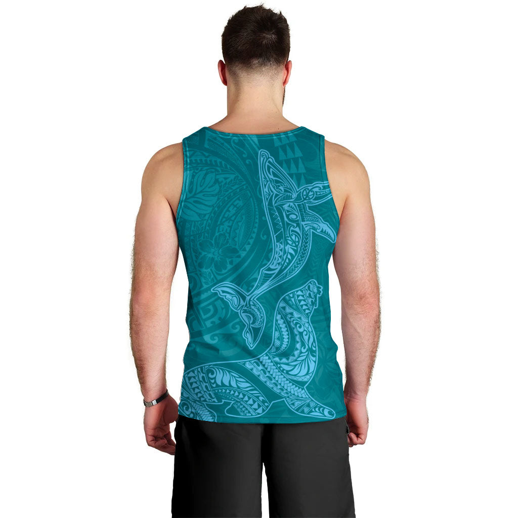 Hawaiian Monk Seal and Whale Men Tank Top Kakau Tribal Pattern Teal Color LT03 - Polynesian Pride