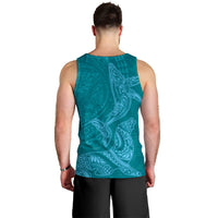 Hawaiian Monk Seal and Whale Men Tank Top Kakau Tribal Pattern Teal Color LT03 - Polynesian Pride
