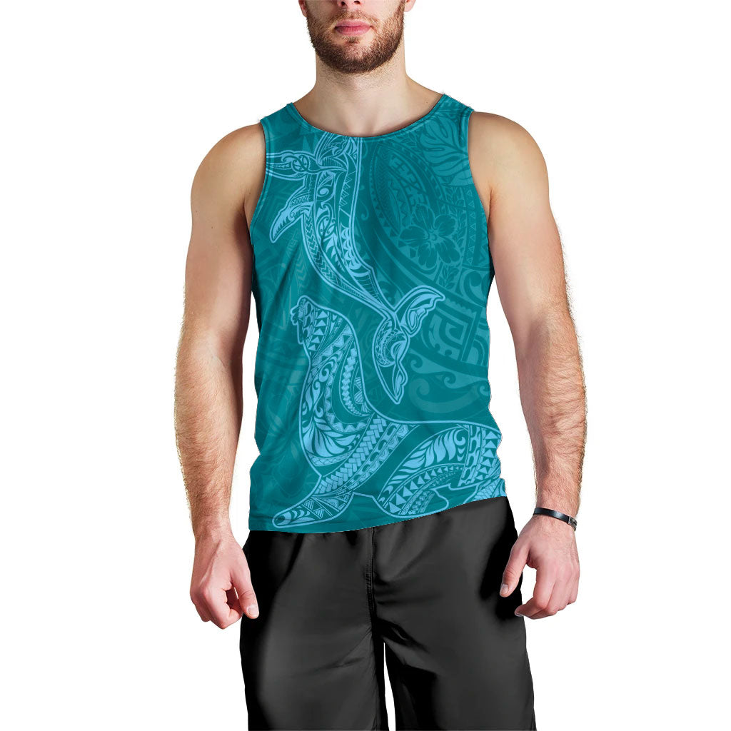 Hawaiian Monk Seal and Whale Men Tank Top Kakau Tribal Pattern Teal Color LT03 - Polynesian Pride