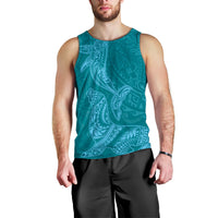 Hawaiian Monk Seal and Whale Men Tank Top Kakau Tribal Pattern Teal Color LT03 - Polynesian Pride
