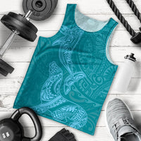 Hawaiian Monk Seal and Whale Men Tank Top Kakau Tribal Pattern Teal Color LT03 - Polynesian Pride