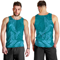 Hawaiian Monk Seal and Whale Men Tank Top Kakau Tribal Pattern Teal Color LT03 - Polynesian Pride