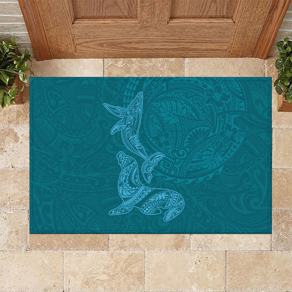 Hawaiian Monk Seal and Whale Rubber Doormat Kakau Tribal Pattern Teal Color LT03 Teal - Polynesian Pride
