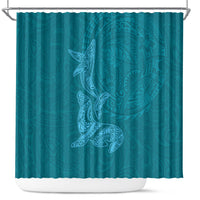 Hawaiian Monk Seal and Whale Shower Curtain Kakau Tribal Pattern Teal Color LT03 Teal - Polynesian Pride