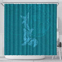 Hawaiian Monk Seal and Whale Shower Curtain Kakau Tribal Pattern Teal Color LT03 - Polynesian Pride