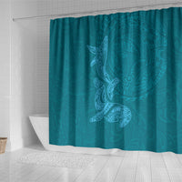 Hawaiian Monk Seal and Whale Shower Curtain Kakau Tribal Pattern Teal Color LT03 - Polynesian Pride