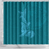 Hawaiian Monk Seal and Whale Shower Curtain Kakau Tribal Pattern Teal Color LT03 - Polynesian Pride