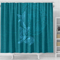 Hawaiian Monk Seal and Whale Shower Curtain Kakau Tribal Pattern Teal Color LT03 - Polynesian Pride
