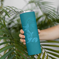Hawaiian Monk Seal and Whale Skinny Tumbler Kakau Tribal Pattern Teal Color LT03 - Polynesian Pride