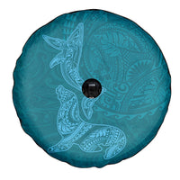 Hawaiian Monk Seal and Whale Spare Tire Cover Kakau Tribal Pattern Teal Color