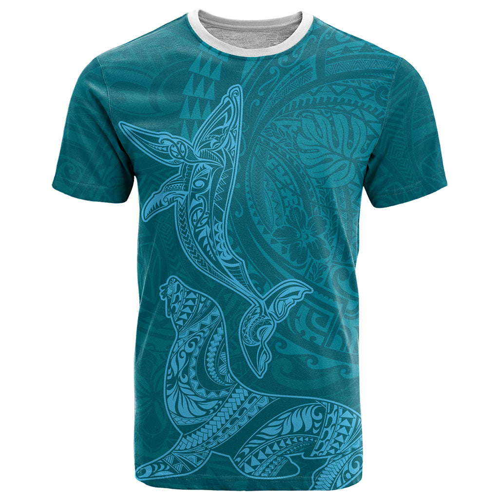 Hawaiian Monk Seal and Whale T Shirt Kakau Tribal Pattern Teal Color LT03 Teal - Polynesian Pride