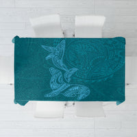 Hawaiian Monk Seal and Whale Tablecloth Kakau Tribal Pattern Teal Color