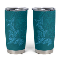 Hawaiian Monk Seal and Whale Tumbler Cup Kakau Tribal Pattern Teal Color