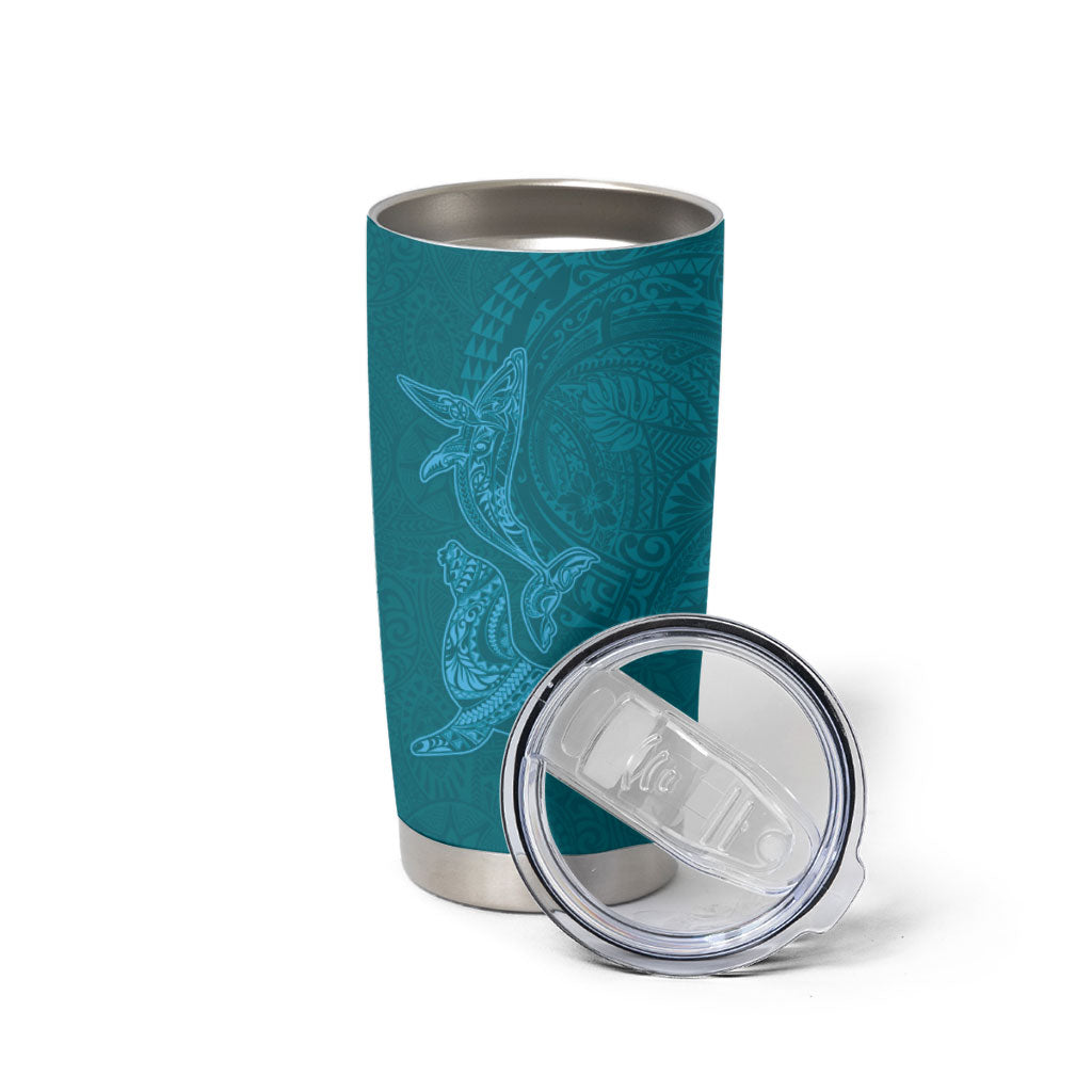 Hawaiian Monk Seal and Whale Tumbler Cup Kakau Tribal Pattern Teal Color