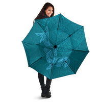 Hawaiian Monk Seal and Whale Umbrella Kakau Tribal Pattern Teal Color LT03 - Polynesian Pride