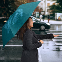 Hawaiian Monk Seal and Whale Umbrella Kakau Tribal Pattern Teal Color LT03 - Polynesian Pride