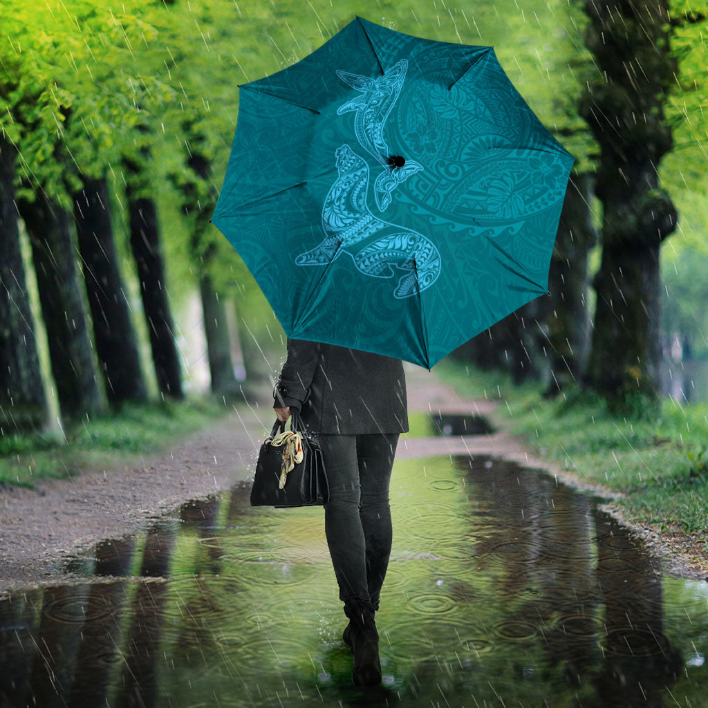 Hawaiian Monk Seal and Whale Umbrella Kakau Tribal Pattern Teal Color LT03 - Polynesian Pride