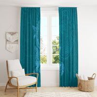 Hawaiian Monk Seal and Whale Window Curtain Kakau Tribal Pattern Teal Color
