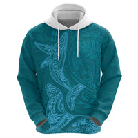 Hawaiian Monk Seal and Whale Zip Hoodie Kakau Tribal Pattern Teal Color