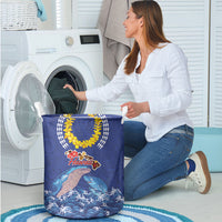 Hawaiian Sea Animals Laundry Basket Whales Shark and Turtle Guardians with Tribal Pattern