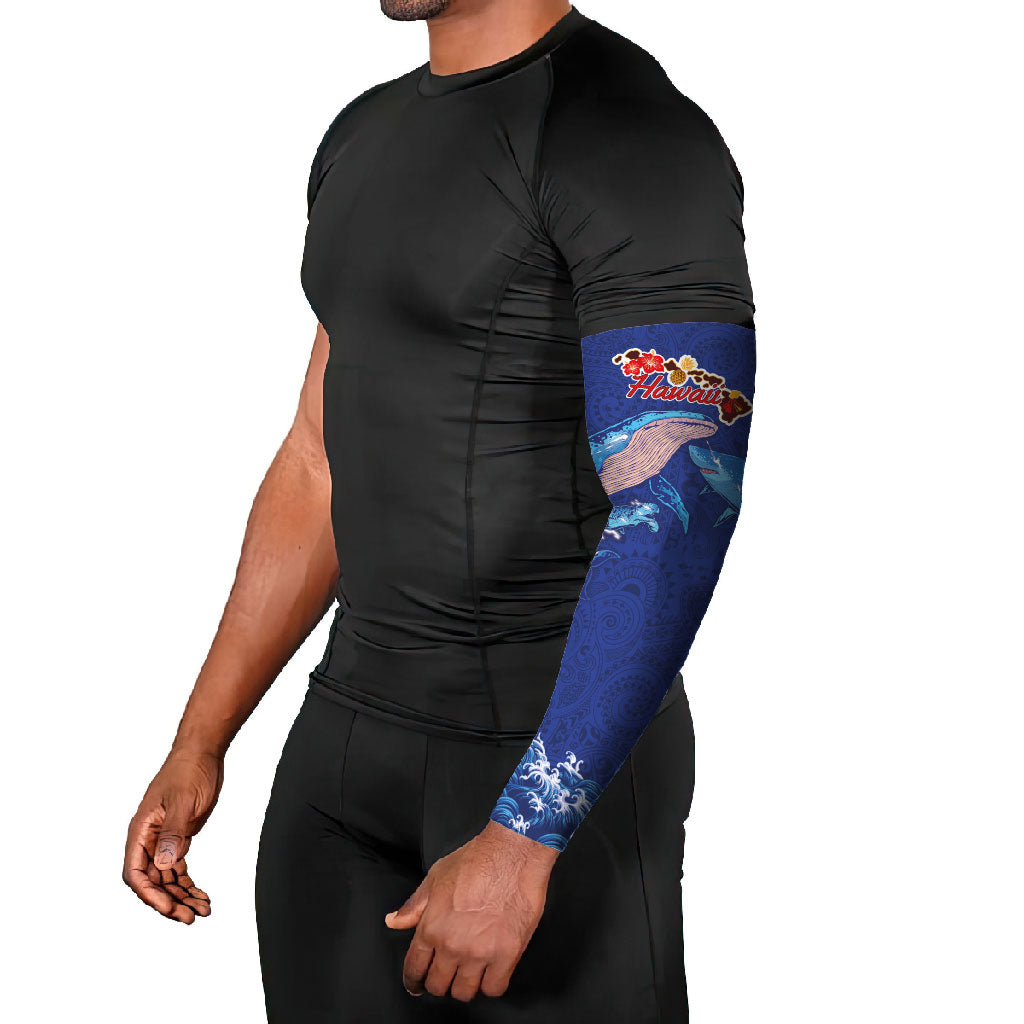Hawaiian Sea Animals Arm Sleeves Whales Shark and Turtle Guardians with Tribal Pattern