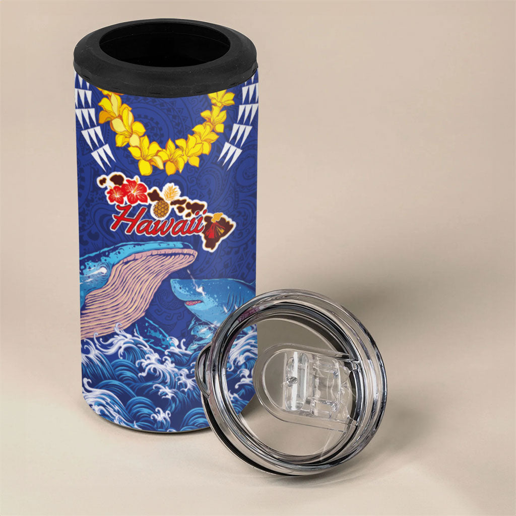Hawaiian Sea Animals 4 in 1 Can Cooler Tumbler Whales Shark and Turtle Guardians with Tribal Pattern LT03 - Polynesian Pride