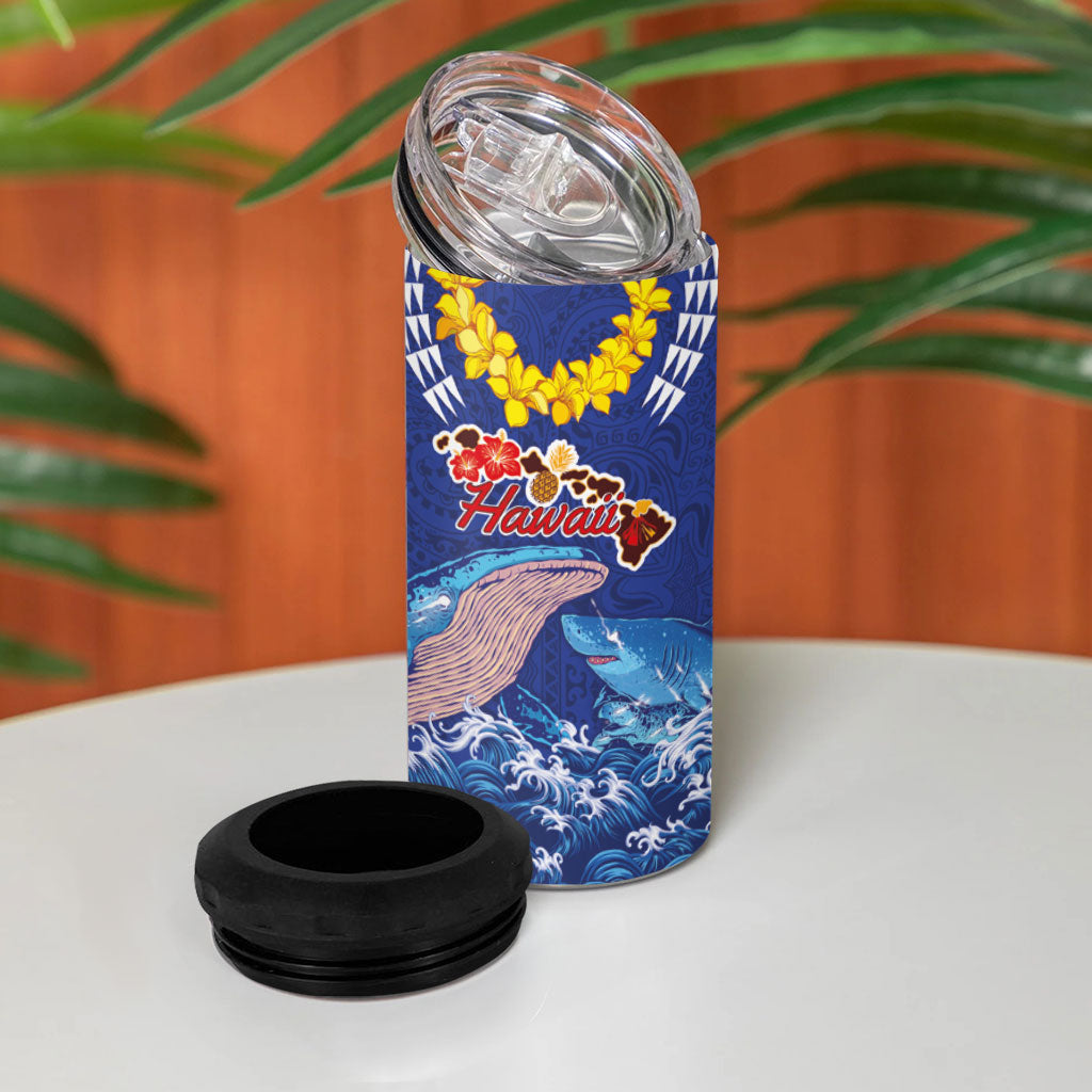 Hawaiian Sea Animals 4 in 1 Can Cooler Tumbler Whales Shark and Turtle Guardians with Tribal Pattern LT03 - Polynesian Pride