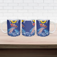 Hawaiian Sea Animals Ceramic Mug Whales Shark and Turtle Guardians with Tribal Pattern