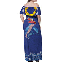 Hawaiian Sea Animals Family Matching Off Shoulder Maxi Dress and Hawaiian Shirt Whales Shark and Turtle Guardians with Tribal Pattern LT03 - Polynesian Pride
