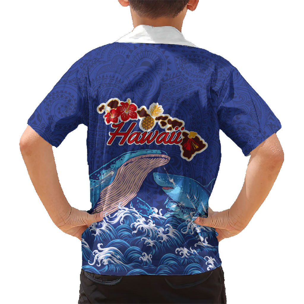 Hawaiian Sea Animals Family Matching Off Shoulder Short Dress and Hawaiian Shirt Whales Shark and Turtle Guardians with Tribal Pattern LT03 - Polynesian Pride