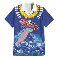 Hawaiian Sea Animals Family Matching Tank Maxi Dress and Hawaiian Shirt Whales Shark and Turtle Guardians with Tribal Pattern LT03 Dad's Shirt - Short Sleeve Blue - Polynesian Pride