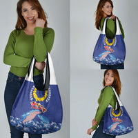 Hawaiian Sea Animals Grocery Bag Whales Shark and Turtle Guardians with Tribal Pattern