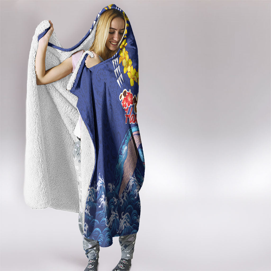 Hawaiian Sea Animals Hooded Blanket Whales Shark and Turtle Guardians with Tribal Pattern