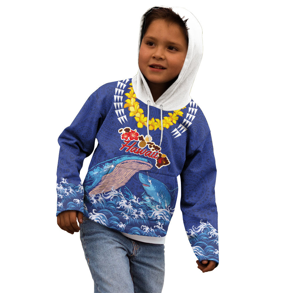 Hawaiian Sea Animals Kid Hoodie Whales Shark and Turtle Guardians with Tribal Pattern