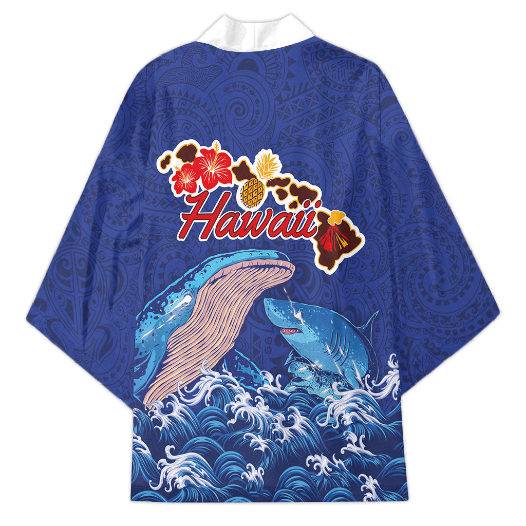 Hawaiian Sea Animals Kimono Whales Shark and Turtle Guardians with Tribal Pattern