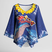 Hawaiian Sea Animals Kimono Sleeve Blouse Whales Shark and Turtle Guardians with Tribal Pattern