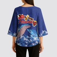 Hawaiian Sea Animals Kimono Sleeve Blouse Whales Shark and Turtle Guardians with Tribal Pattern