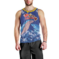Hawaiian Sea Animals Men Tank Top Whales Shark and Turtle Guardians with Tribal Pattern